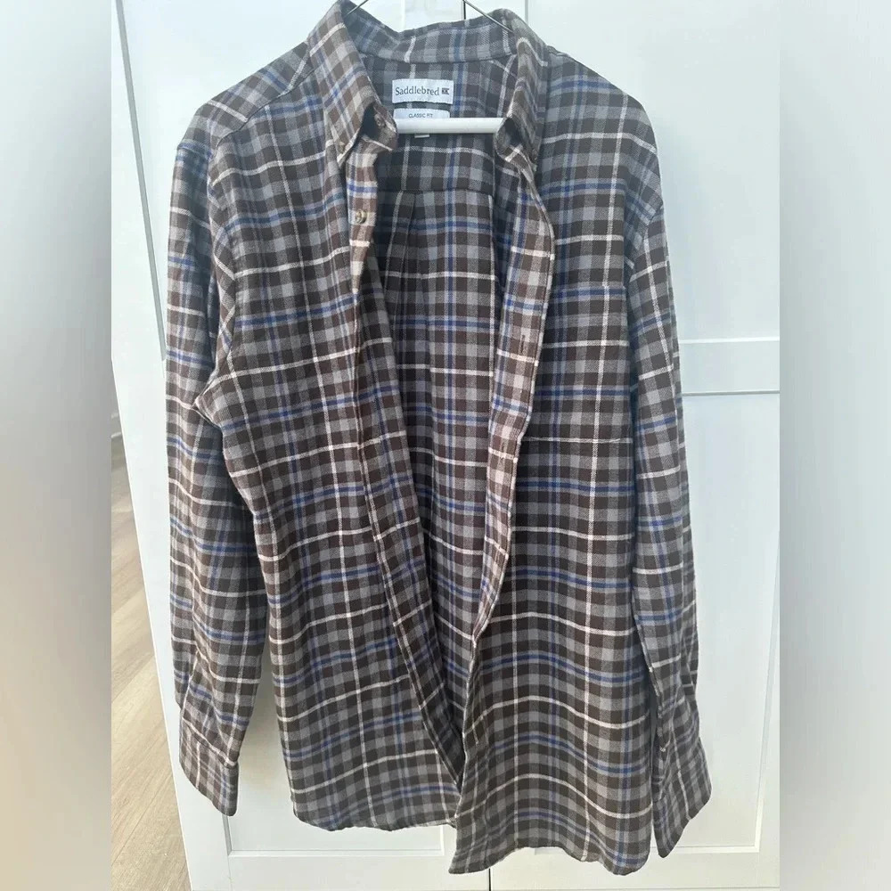 Men's Long Sleeve Woven Flannel
Plaid Shirt Saddlebred Classic Fit Medium